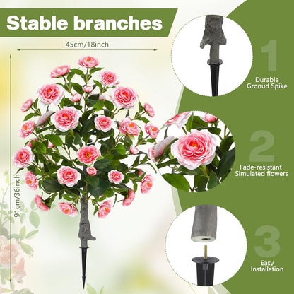 Lunmon 2 Pack 3ft Artificial Camellia Plants Tree 36" Faux Camellia Flower with Spike UV Resistant Realistic Fake Floral Blooming Bush for Indoor Outdoor Front Door Porch Backyard Garden, Purple