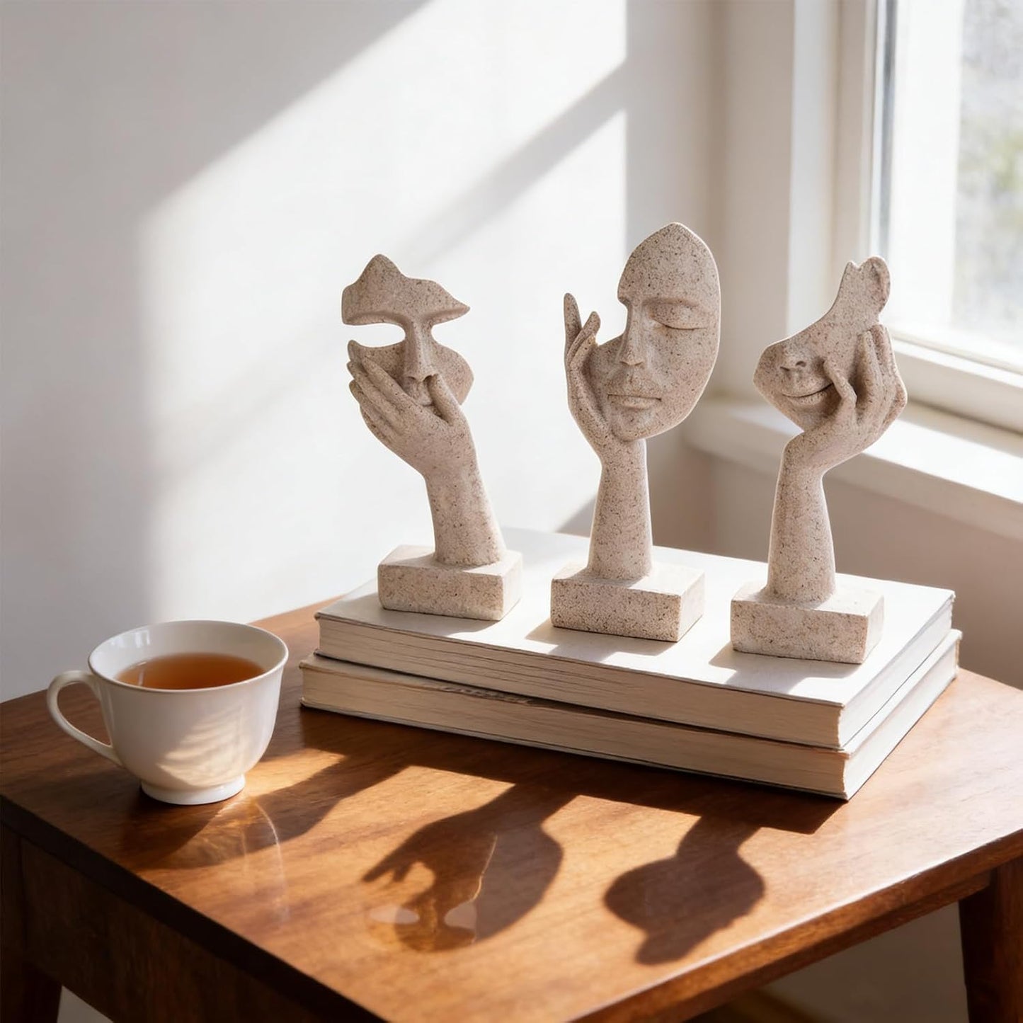 3 Pcs Thinker Small Statue Set - Black Gold Home Decor Abstract Art Figurines for Shelves, Living Room Coffee Table, Office Desktop (3 Pcs Gold, 6")