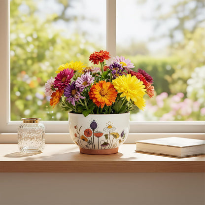 YBX 8 Inch + 6 Inch Ceramic Plant Pots, Succulent Flower Pots with Drainage Holes, Terracotta Planters for Indoor Plants, White&Terracotta (Garden)