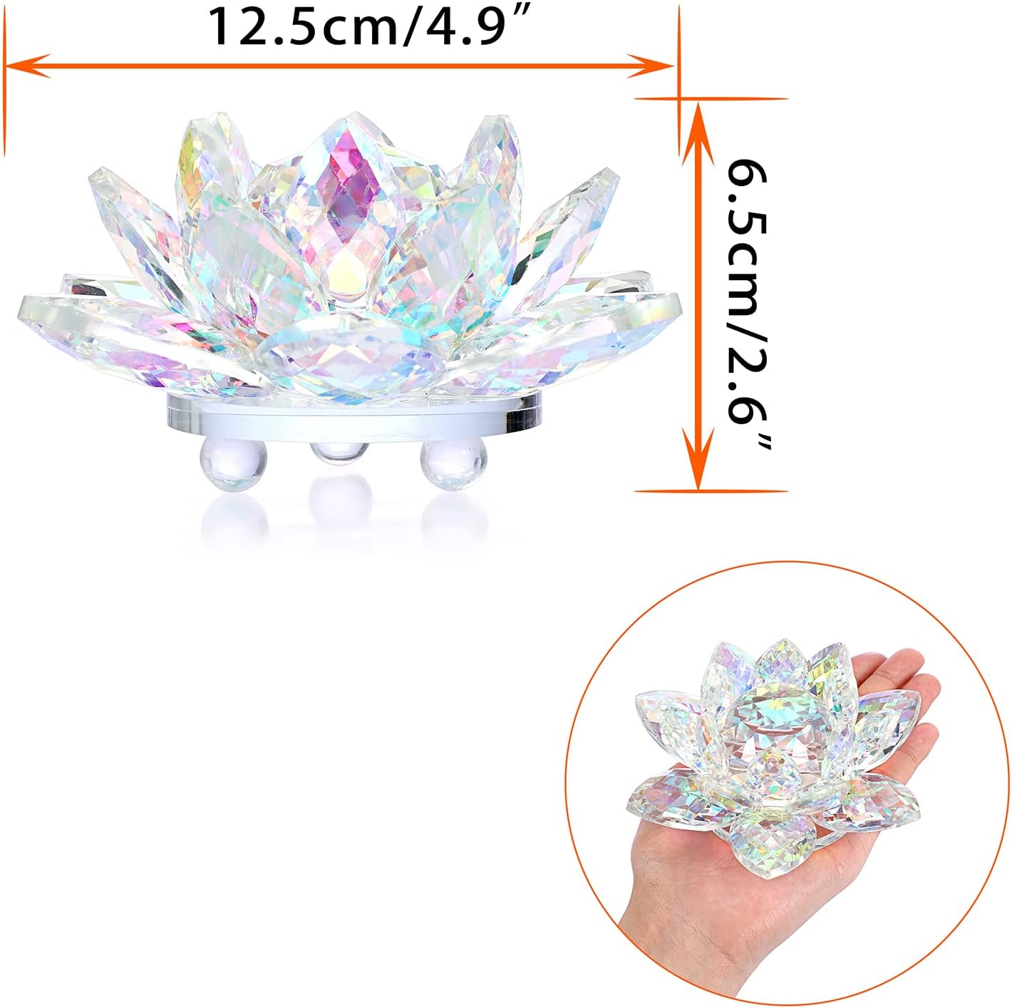 OwnMy 3 Inch Sparkle Crystal Lotus Flower Figurines Decorative Lotus Flower Ornament, Glass Lotus Feng Shui Decor Crystal Flower Paperweight for Home Office Tabletop Centerpieces