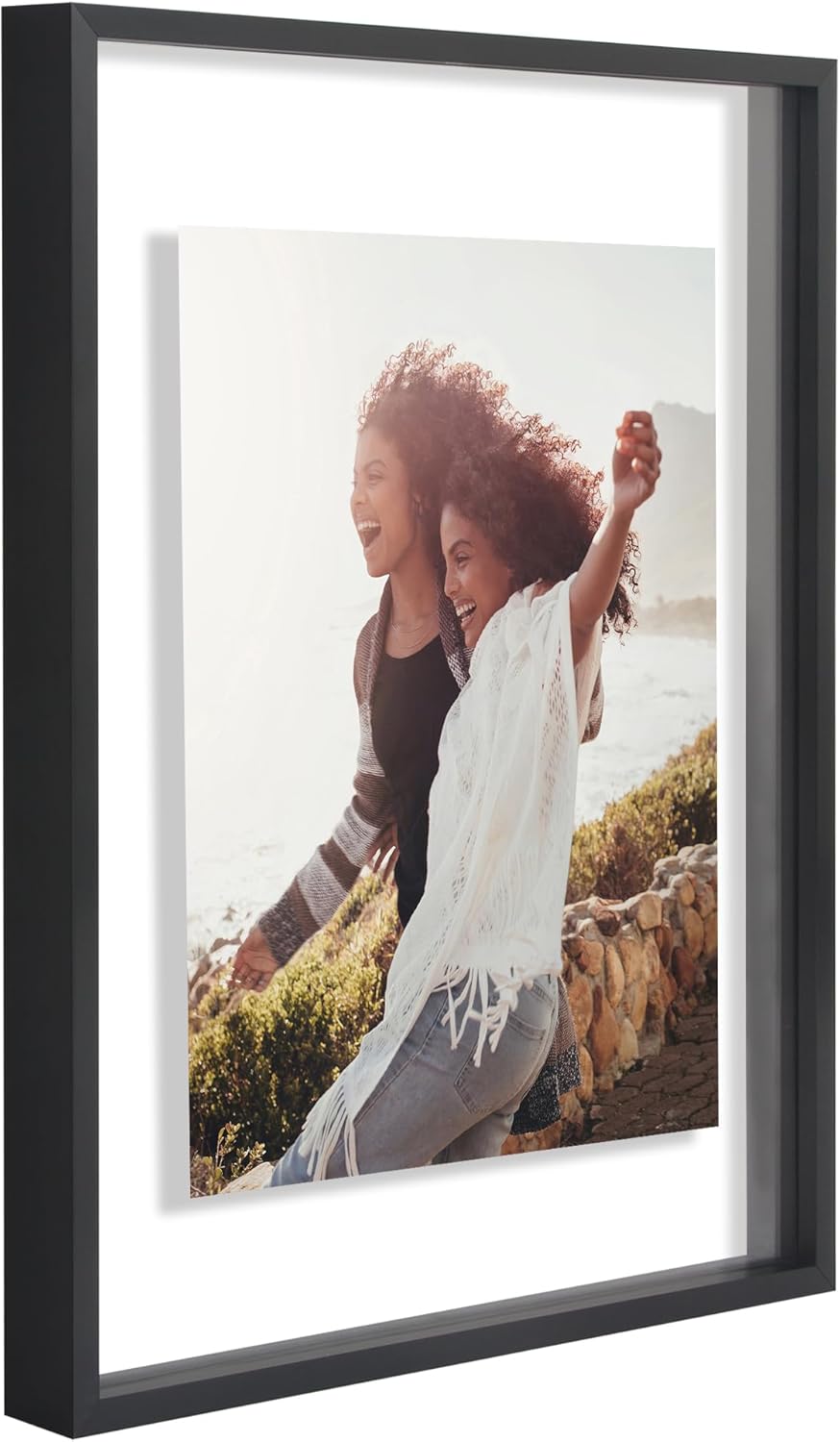 Americanflat Aluminum 11x14 Floating Picture Frame with Shatter-Resistant Glass - Use as 8x10 Picture Frame or Display 11x14 Photo - Signature Float Collection - Photo Frames for Wall Display - Black