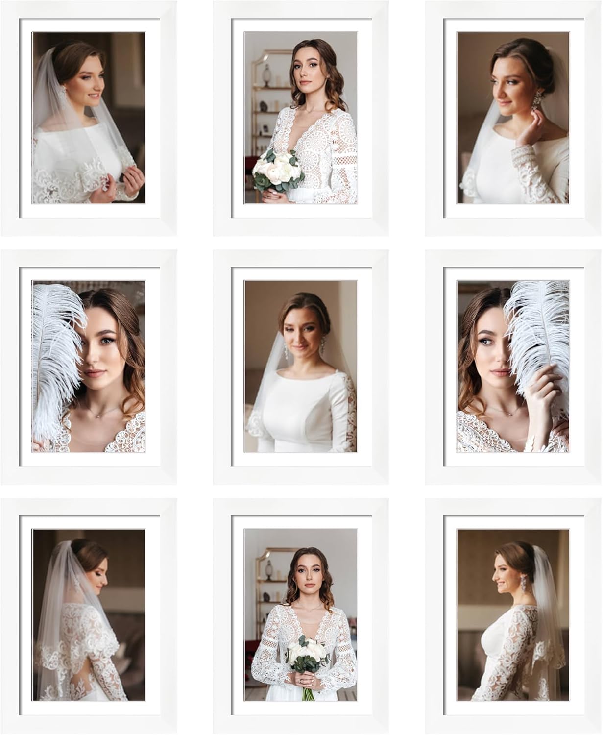 12x12 Picture Frame Set of 9, Display Pictures 8x8 with Mat or 12x12 without Mat, Multi Collage Gallery Square Photo Frames for Wall or Tabletop, Black