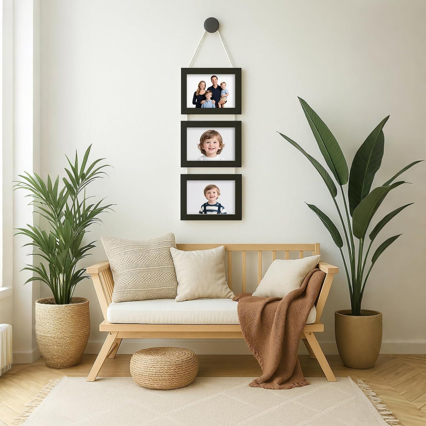 WARM&LOVE 6 Picture Frame, 4x6 & 4x4 Six Folding Hinged Photo Frames, Rustic Wood Desk Family Photo Collage Stand Vertical on Tabletop for Birthday Family Lover Gift (Black)