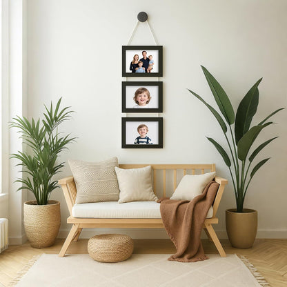 WARM&LOVE 6 Picture Frame, 4x6 & 4x4 Six Folding Hinged Photo Frames, Rustic Wood Desk Family Photo Collage Stand Vertical on Tabletop for Birthday Family Lover Gift (Black)