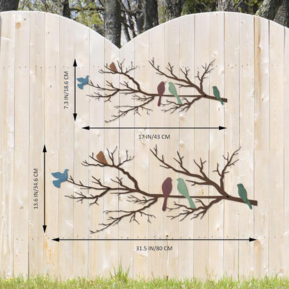 Metal Birds Wall Art, Metal Vivid Birds on Branch Silhouette Wall Decor Black Leaves with Bird Outdoor Hanging Wall Sculpture for Home Balcony Garden(Large)