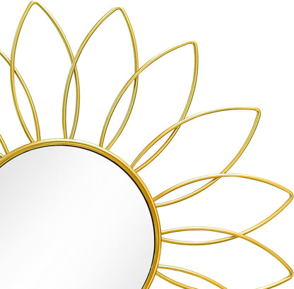 3 Pack Metal Mirrors for Wall Sunburst Wall Mirrors Home Décor Decorative Hanging Wall Art for Living Room Bedroom Entryway (Gold, Flower+Sunburst)