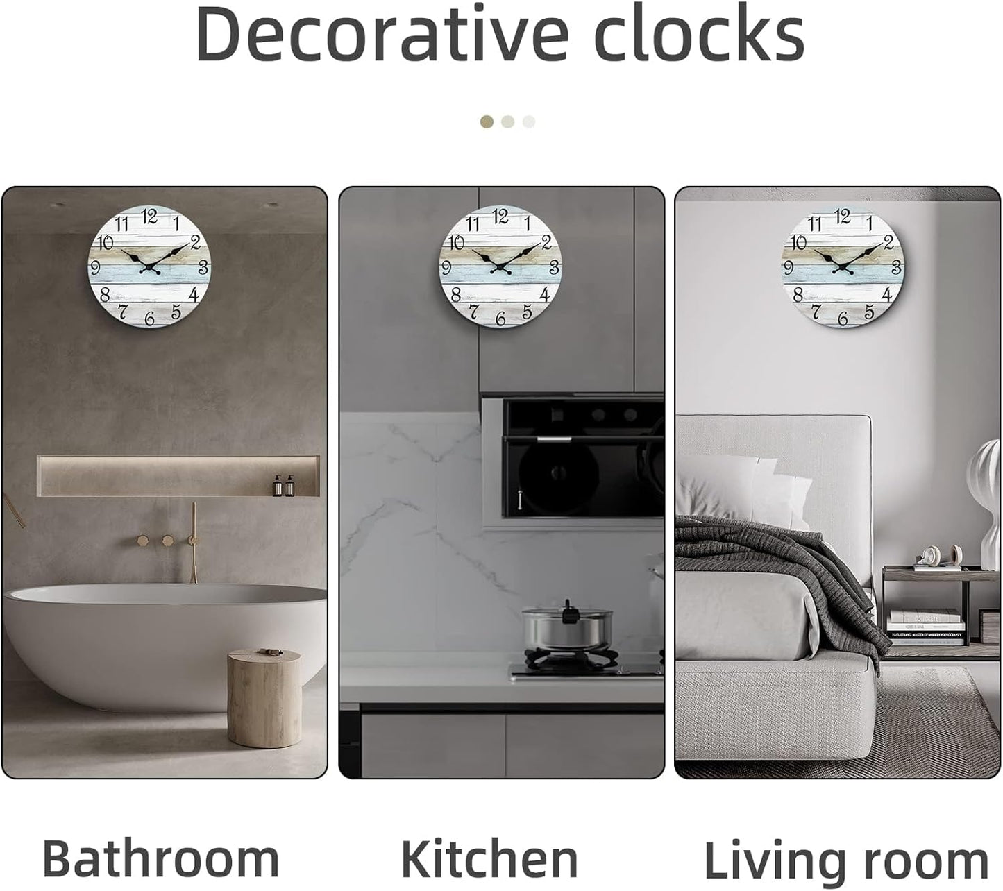 CHYLIN Wall Clock, Silent Non Ticking Battery Operated, Rustic Coastal Country Clock Decorative for Bathroom Kitchen Bedroom 8