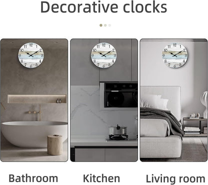 CHYLIN Wall Clock, Silent Non Ticking Battery Operated, Rustic Coastal Country Clock Decorative for Bathroom Kitchen Bedroom 8