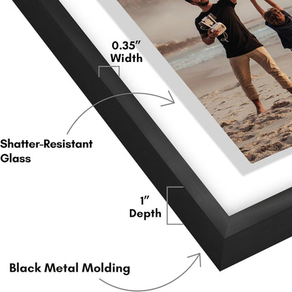 Americanflat Aluminum 11x14 Floating Picture Frame with Shatter-Resistant Glass - Use as 8x10 Picture Frame or Display 11x14 Photo - Signature Float Collection - Photo Frames for Wall Display - Black