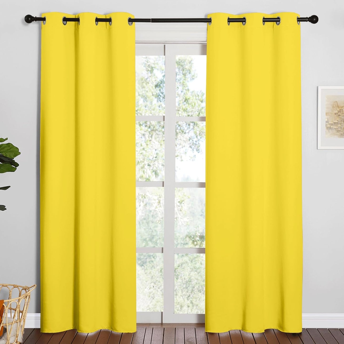 NICETOWN Halloween Pitch Black Solid Thermal Insulated Grommet Blackout Curtains/Drapes for Bedroom Window (2 Panels, 42 inches Wide by 63 inches Long, Black) - Colors C