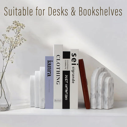 LIN CHUAN Heavy Duty Bookends for Shelves, 6.6 LBS Heavy Book Ends for Heavy Books, Decorative Modern Bookends with Faux Sandstone Look, Layered Arch Book Stopper for Bookshelf Holder Set of 2, Beige