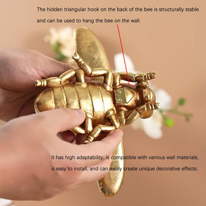 Gold Bee Figurines, 3D Hanging Honey Bee Wall Sculpture, Golden Resin insect Wall Mounted Decoration, Artwork Decor for Living Room (Antique Gold)