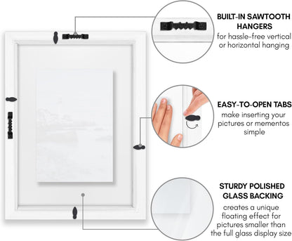 Americanflat 12x18 Floating Picture Frame with Polished Crystal-Clear Glass - Use as 8x10 Picture Frame or Display 5x7 Photo - Signature Float Collection - Photo Frames for Wall Display - Black