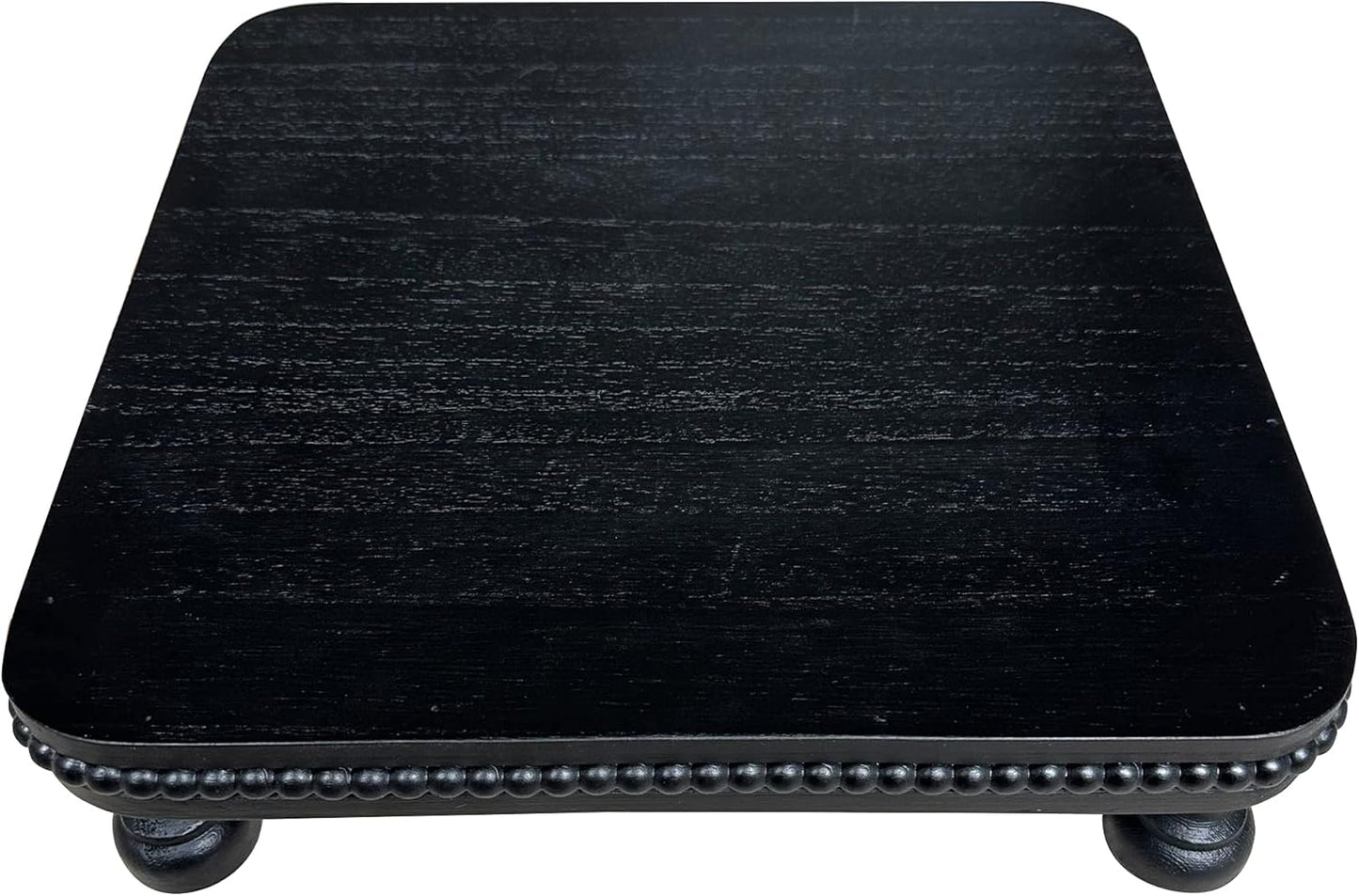 dwellington Farmhouse Display Wood Riser, 12" Decorative Black Beaded Pedestal Stand, Square Tiered Tray Decor for Kitcher Decor, Countertop