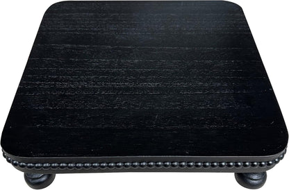 dwellington Farmhouse Display Wood Riser, 12" Decorative Black Beaded Pedestal Stand, Square Tiered Tray Decor for Kitcher Decor, Countertop