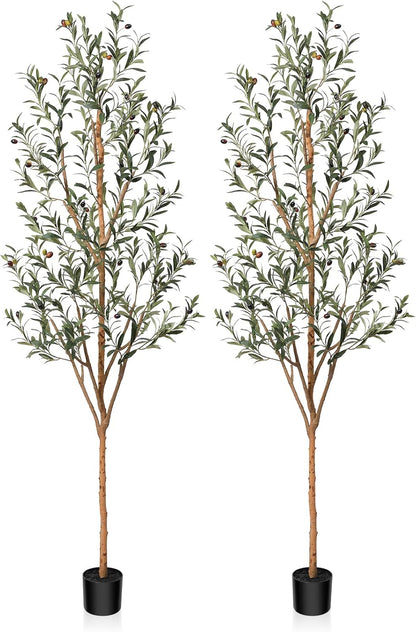 Kazeila Artificial Olive Tree 6FT Tall Faux Silk Plant for Home Office Decor Indoor Fake Potted Tree with Wood Branches and Fruits