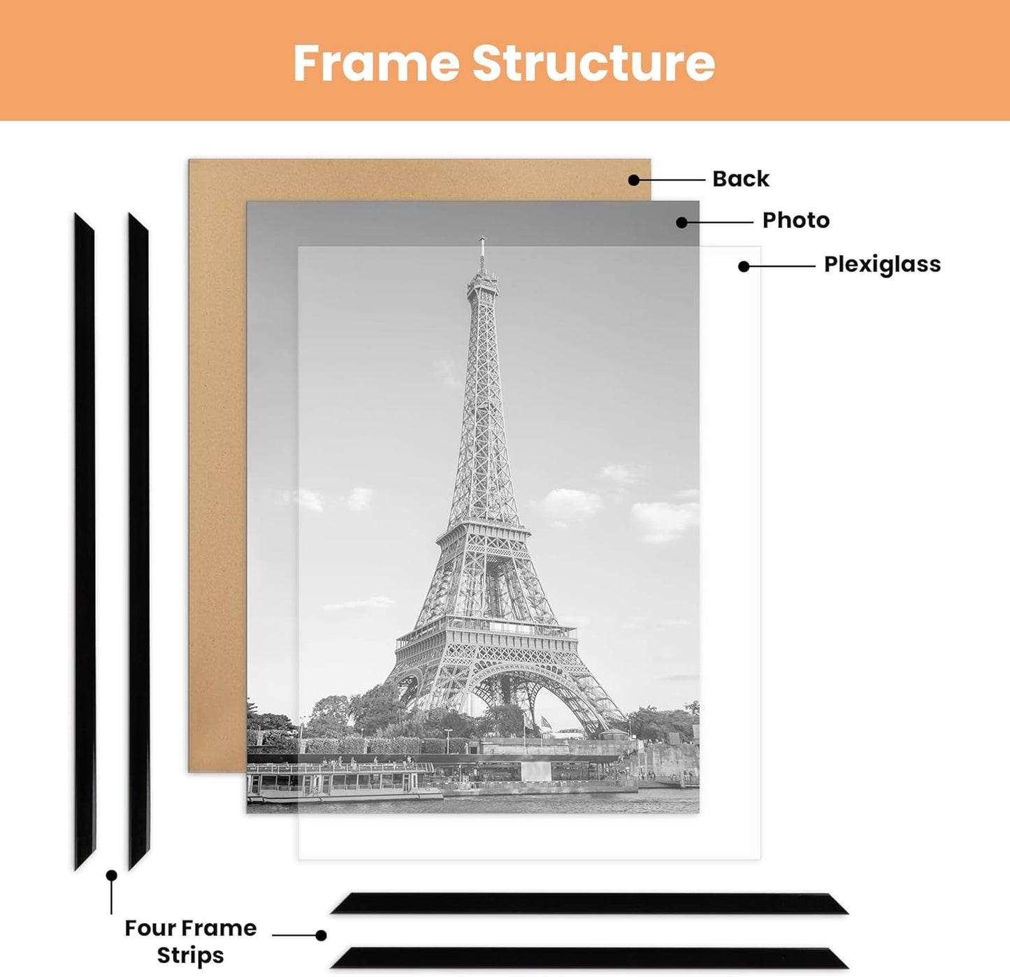 upsimples 18x24 Picture Frame Black 3 Pack, Scratch-Proof Poster Frames 18 x 24 for Photo Gallery - Slide-In Strips, Horizontal or Vertical Wall Mounting