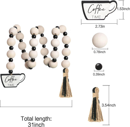Meplait Garland - Natural Wood Beads, Jute Rope, Coffee Themed Hanging Ornament for Home Decor