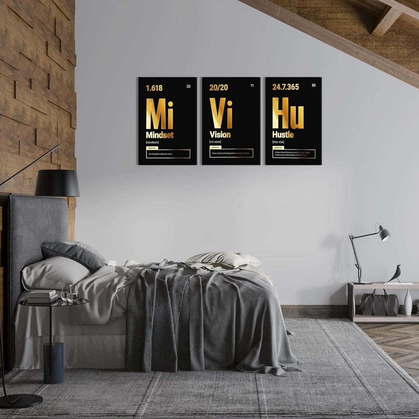 KAWAHONE Canvas Painting Wall Art, Grind Hustle Execution Motivational Wall Art Decoration Posters Prints for Living Room Bedroom, Office Decor, Gallery-Wrapped Canvas Art Set Framed Ready to Hang