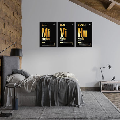 KAWAHONE Canvas Painting Wall Art, Grind Hustle Execution Motivational Wall Art Decoration Posters Prints for Living Room Bedroom, Office Decor, Gallery-Wrapped Canvas Art Set Framed Ready to Hang