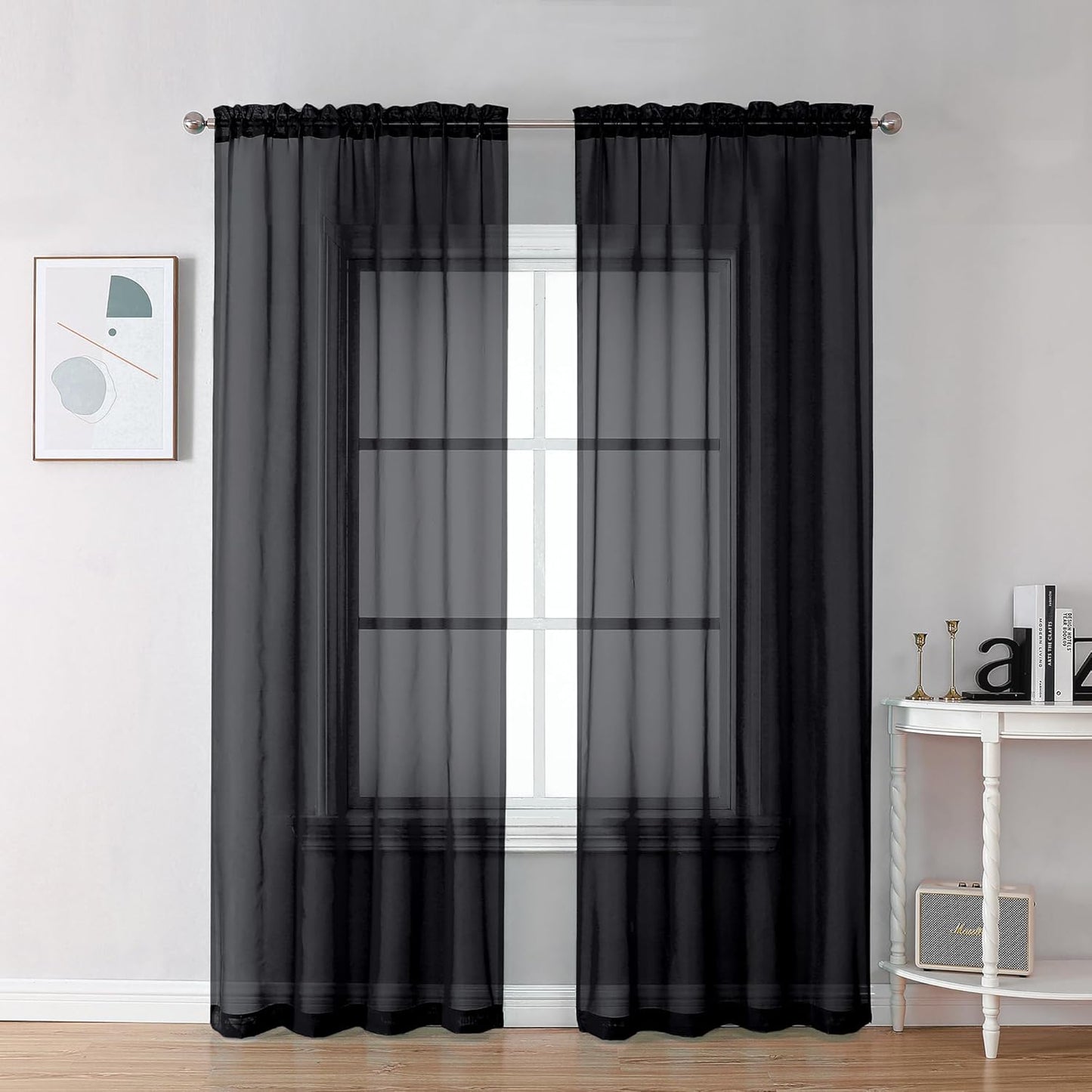 Chyhomenyc Sheer White Valances for Windows 2 Pack, Small Window Curtains for Living Room Bathroom Cafe Laundry Basement, Modern Top Dual Rod Pocket Voile Curtain, 42W x 14L inches, White - Colors B