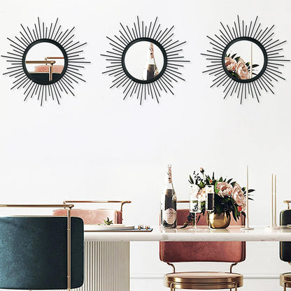 3 Pack Metal Mirrors for Wall Sunburst Wall Mirrors Home Décor Decorative Hanging Wall Art for Living Room Bedroom Entryway (Gold, Flower+Sunburst)