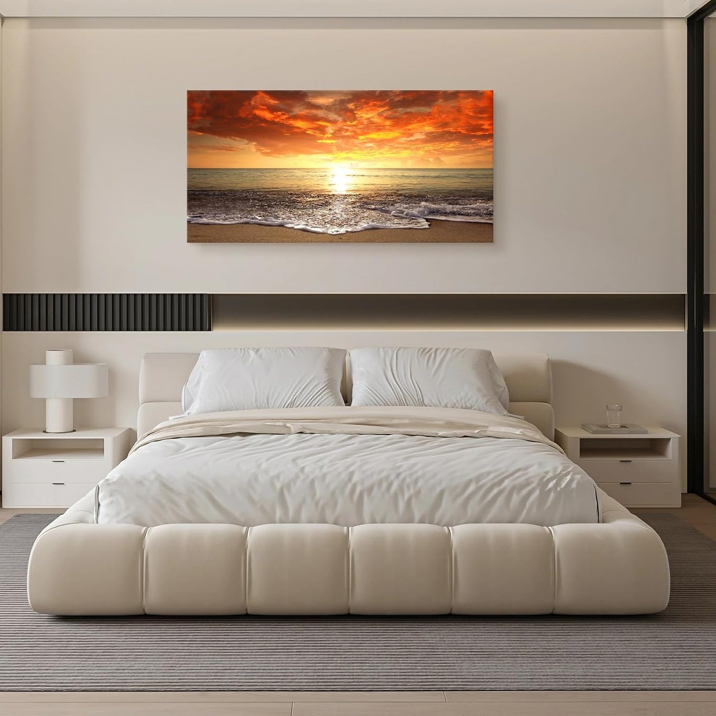 Baisuart S02250 Canvas Prints Wall Art Beach Sunset Ocean Waves Nature Pictures Stretched Canvas Wooden Framed for living Room Bedroom and Office