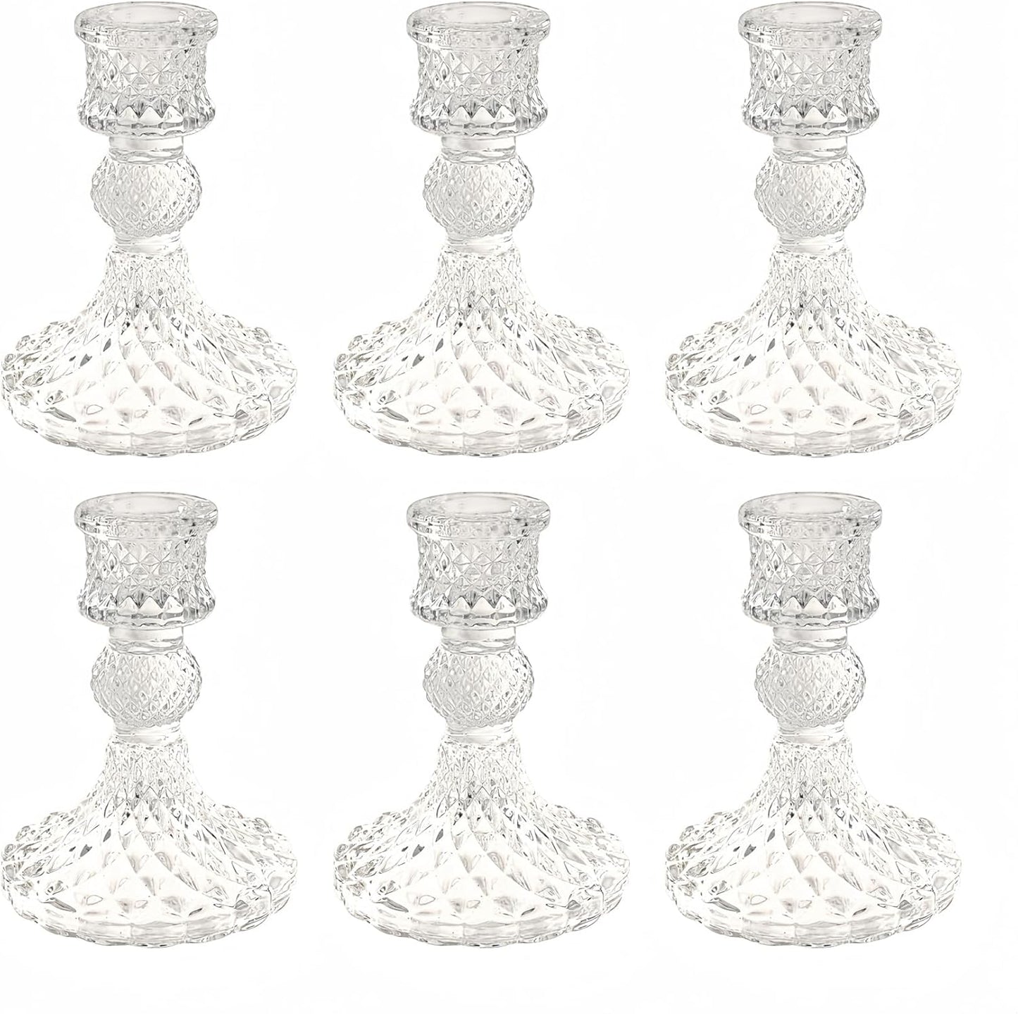 Glass Candlestick Holder,Striped Taper Candle Holders,Set of 6 Candle Stand for Table Centerpieces, Home Decor,Weddings,Festival and Parties (Clear Stripe Pattern)
