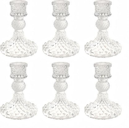 Glass Candlestick Holder,Striped Taper Candle Holders,Set of 6 Candle Stand for Table Centerpieces, Home Decor,Weddings,Festival and Parties (Clear Stripe Pattern)