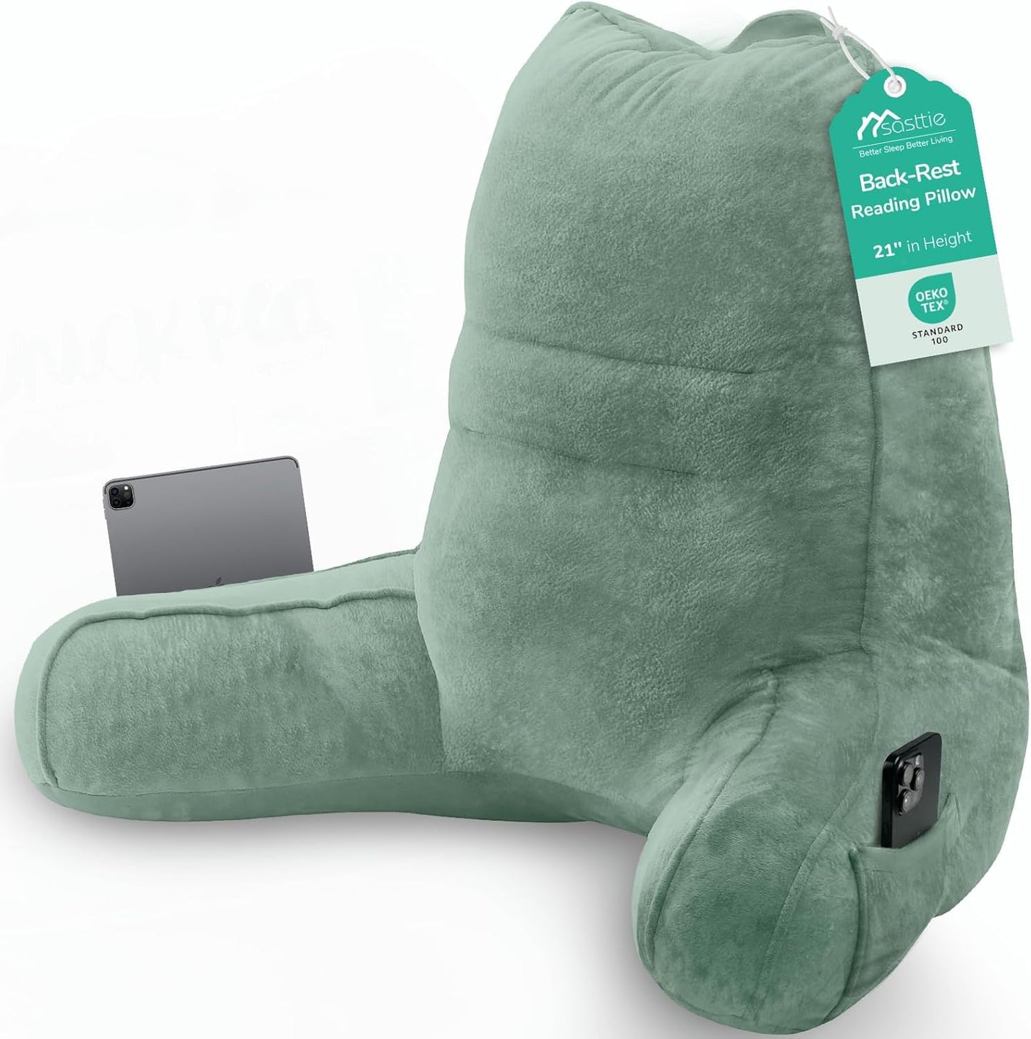 Sasttie Reading Pillows for Sitting in Bed Adult, Back Pillow Bed Sitting Up, Back-Rest Support Cushion for Sit Up on Couch, Sofa, and Floor, Dorm Essentials, Oeko-Tex Certified, Dark Grey