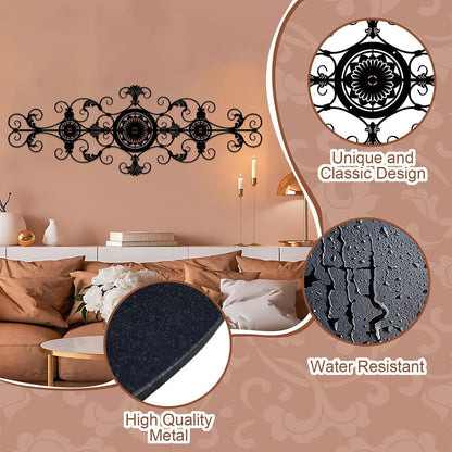 ruelen Metal Scroll Wall Decor Rustic Iron Wall Medallion Small Traditional Metal Scroll Wall Art for Home Living Room Front Porch Above Door Hallway Entryway Decoration（(Separated into two pieces, assembly required)）