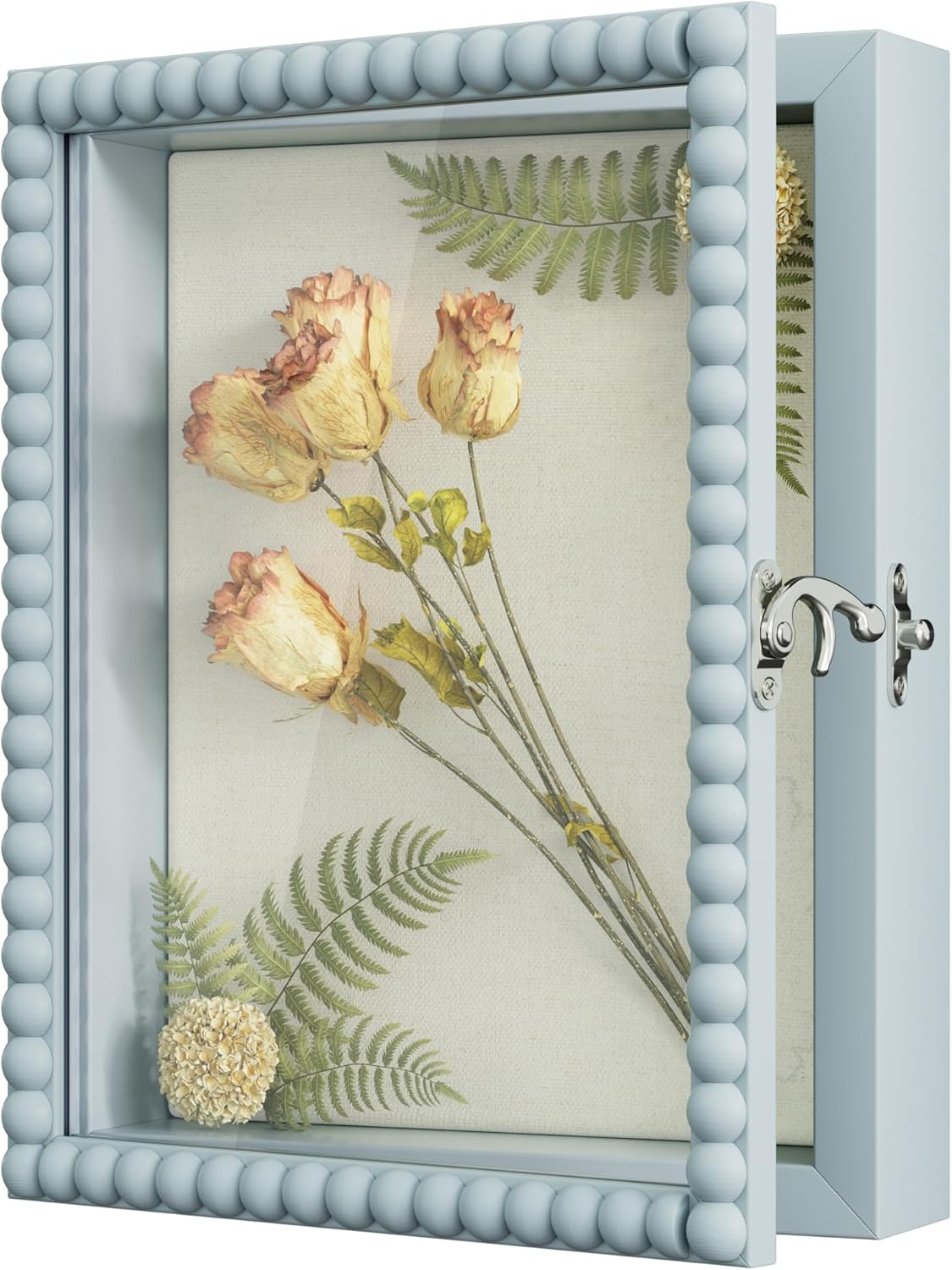 Love-KANKEI Shadow Box Frame 11x14, Deep Large Shadow Box Display Case with Unique Beads Door and Glass Window, Wood Memory Box for Pictures,Medals,Memorabilia,Collections White