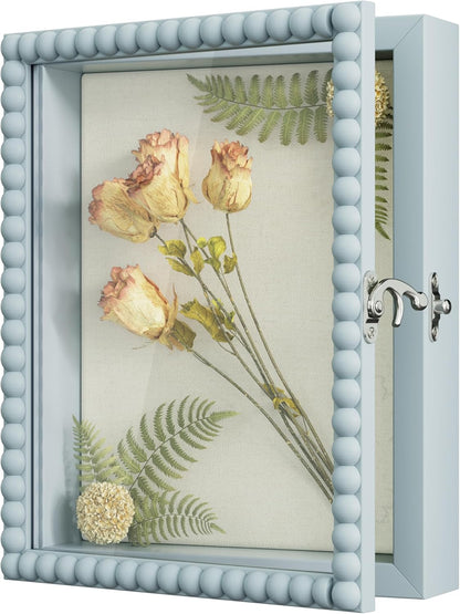 Love-KANKEI Shadow Box Frame 11x14, Deep Large Shadow Box Display Case with Unique Beads Door and Glass Window, Wood Memory Box for Pictures,Medals,Memorabilia,Collections White