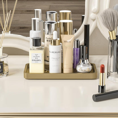 Bathroom Vanity Tray for Countertop - Bamboo Organizer Tray for Dresser Tops, Toilet, Perfume Small Decorative Tray Wood Tray for Home Decoration 11.81” L x 6.1” W x 0.79” H Black