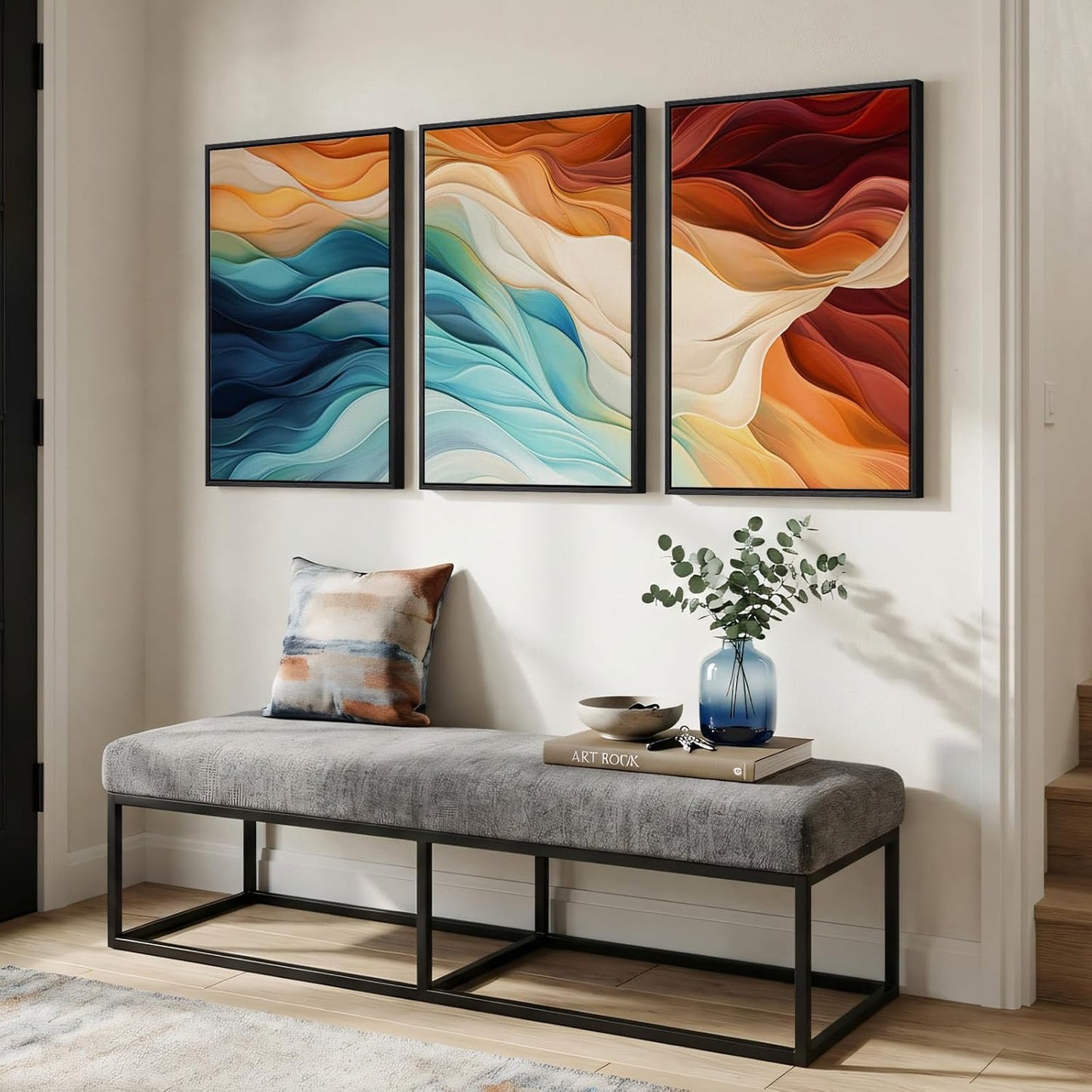 Large Framed Abstract Nature Landscape Wall Art for Living Room, Set of 3 Modern Canvas Prints Paintings Artwork for Walls, Green Lake Pictures for Hallway, Dining Room, Office Wall Decor 24x36 Inch