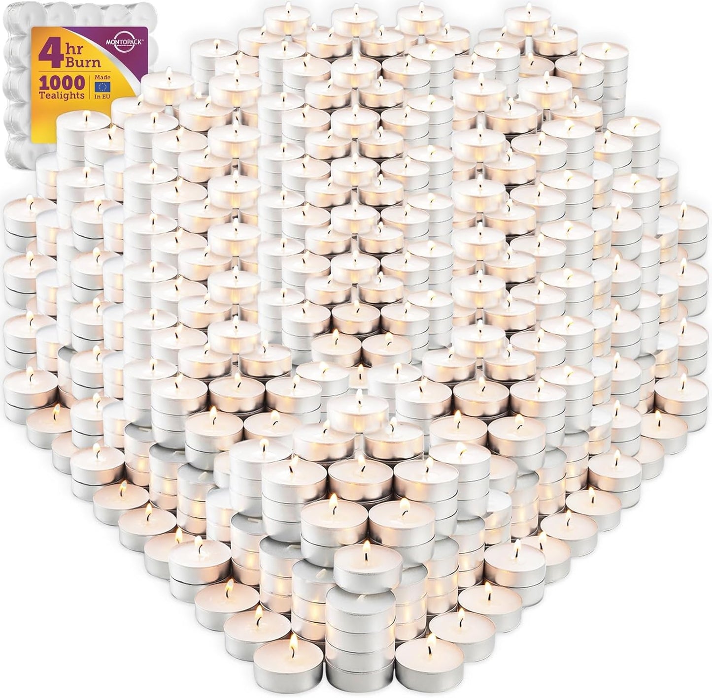 MontoPack Unscented Tea Light Candles 45 Pack | 4 Hours, White, Smokeless, Dripless Small Votive Paraffin Tealights | Long-Lasting for Home, Shabbat, Weddings, Events, Emergencies | Mini Candles Bulk