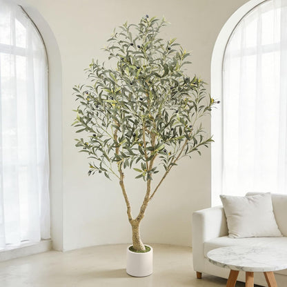 6FT Artificial Olive Tree with Elegant Planter & Moss, Faux Olive Tree Indoor with Natural Wood Trunk & Lifelike Leaves, Tall Fake Plant for Living Room Home Office Decor – Housewarming Gift