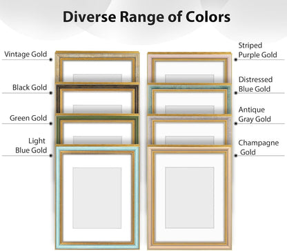 Golden State Art,11x14 Ornate Picture Frame for 8x10 Photo with Mat or 11 x 14 Prints without Mat,Real Glass Wall Display(Color:Green Gold)