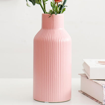 Bohemian White Ceramic Vase - for Pampas Grass, Mantel, Bookshelf, Entryway and Living Room Decor (White, 7in)