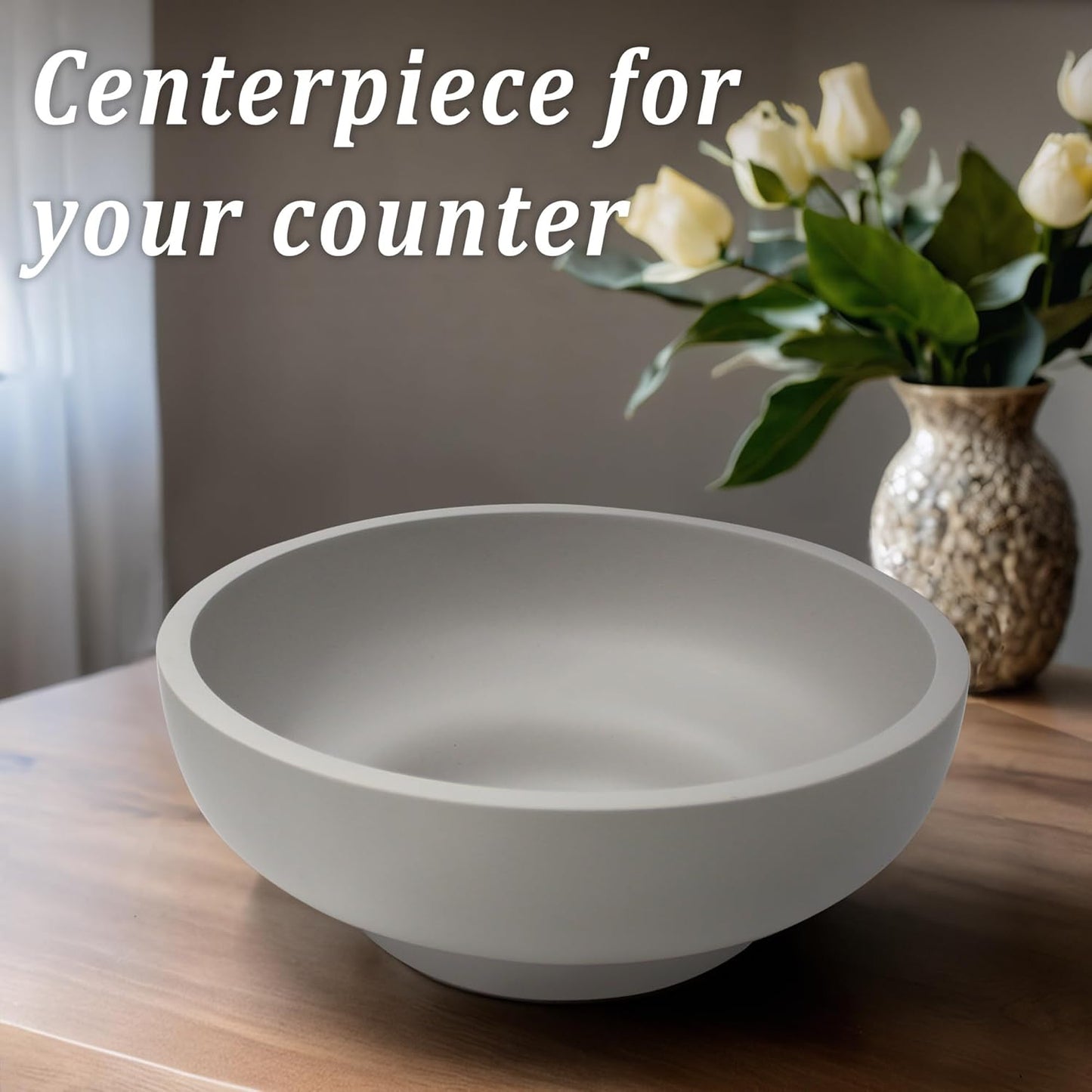 LIN CHUAN Large Decorative Bowl, Fruit Bowl for Kitchen Counter, Modern Resin Bowl for Home Decor, Key Holder for Entry Table, Sand Beige