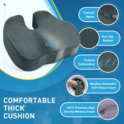 BlissTrends Seat Cushion with Velvet Cover, Thick Memory Foam Cushions for Office Chair, Car Seat, Airplane, Relieving Pressure Tailbone Sciatica Back Pain for Long Sitting, Car Drivers 4.7in Black
