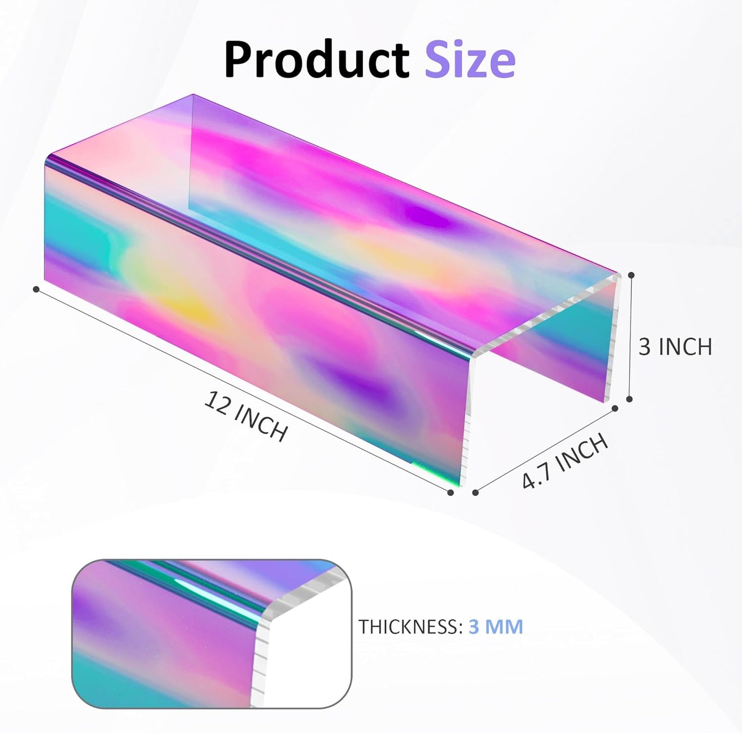 Sezanrpt Acrylic Shelf Riser 12x4.7x3 pack of 2, Desktop Rectangular Acrylic Tray Pedestal Stand for Funko Pop Figure, Bags, 12x4.7x3 Inch
