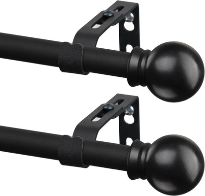 2 Pack Black Curtain Rods for Windows 28 to 48 inch, 5/8 inch Small Cafe Window Curtain Rods, Short Drapery Rod for Bedroom Kitchen (Size：30-50 Inch, Matte Black)