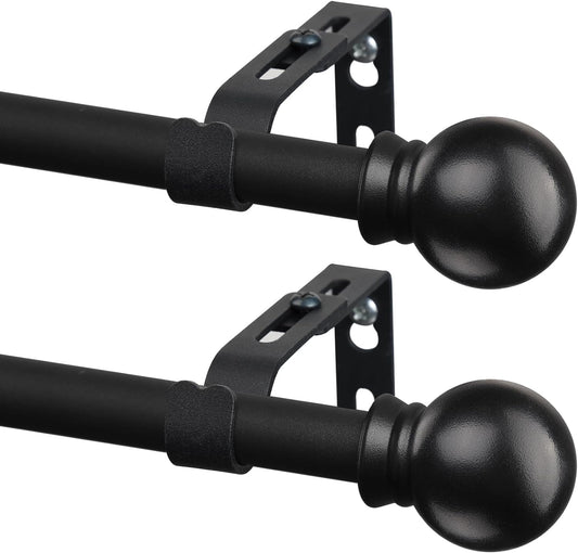 2 Pack Black Curtain Rods for Windows 28 to 48 inch, 5/8 inch Small Cafe Window Curtain Rods, Short Drapery Rod for Bedroom Kitchen (Size：30-50 Inch, Matte Black)