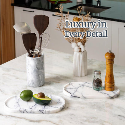 Koville Italian Travertine Tray, 12"x6" Vanity Decorative Marble Tray for Countertop, Catchall Tray for Perfume, Candles, Jewelry Dish Tray