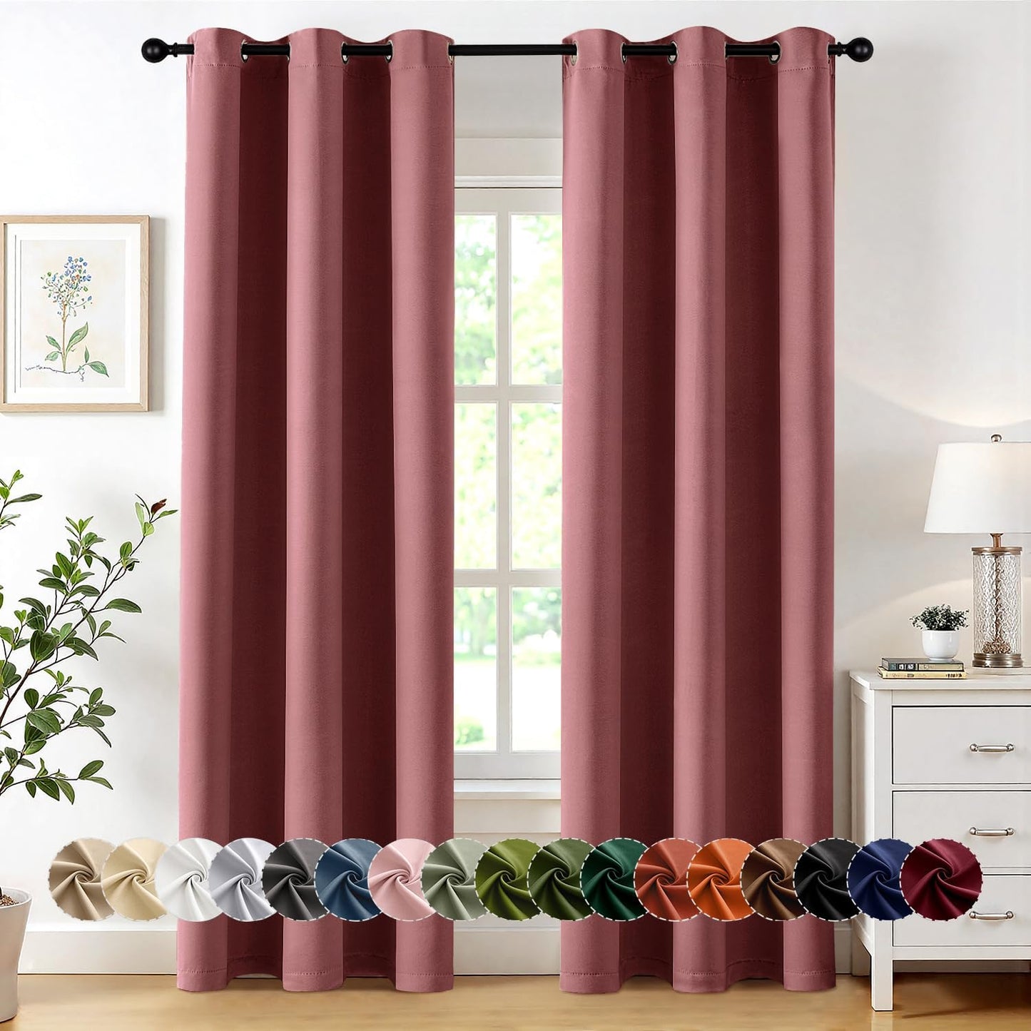 MIULEE Blackout Curtains for Bedroom Living Room 2 Panels, Thermal Insulated Room Darkening Drapes Grommet Noise Reducing Light Blocking Window Treatments 63 Inches Long 40x63 Inch Black - Colors A