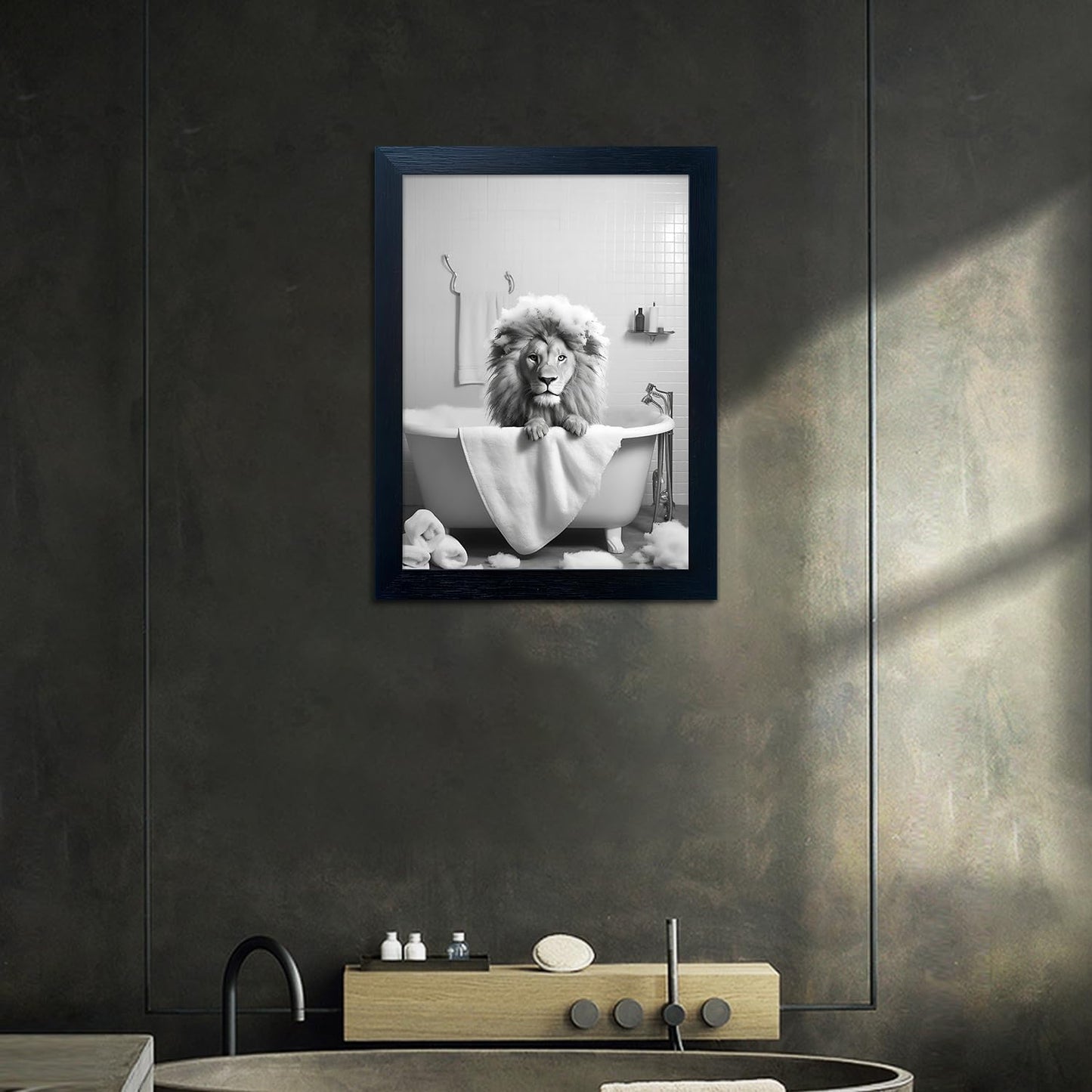 Bathroom Picture Wall Decor, Framed Black and White Bathroom Wall Art, Toilet Paper in Little Funny Raccoon's Hand Animal Canvas Print Painting