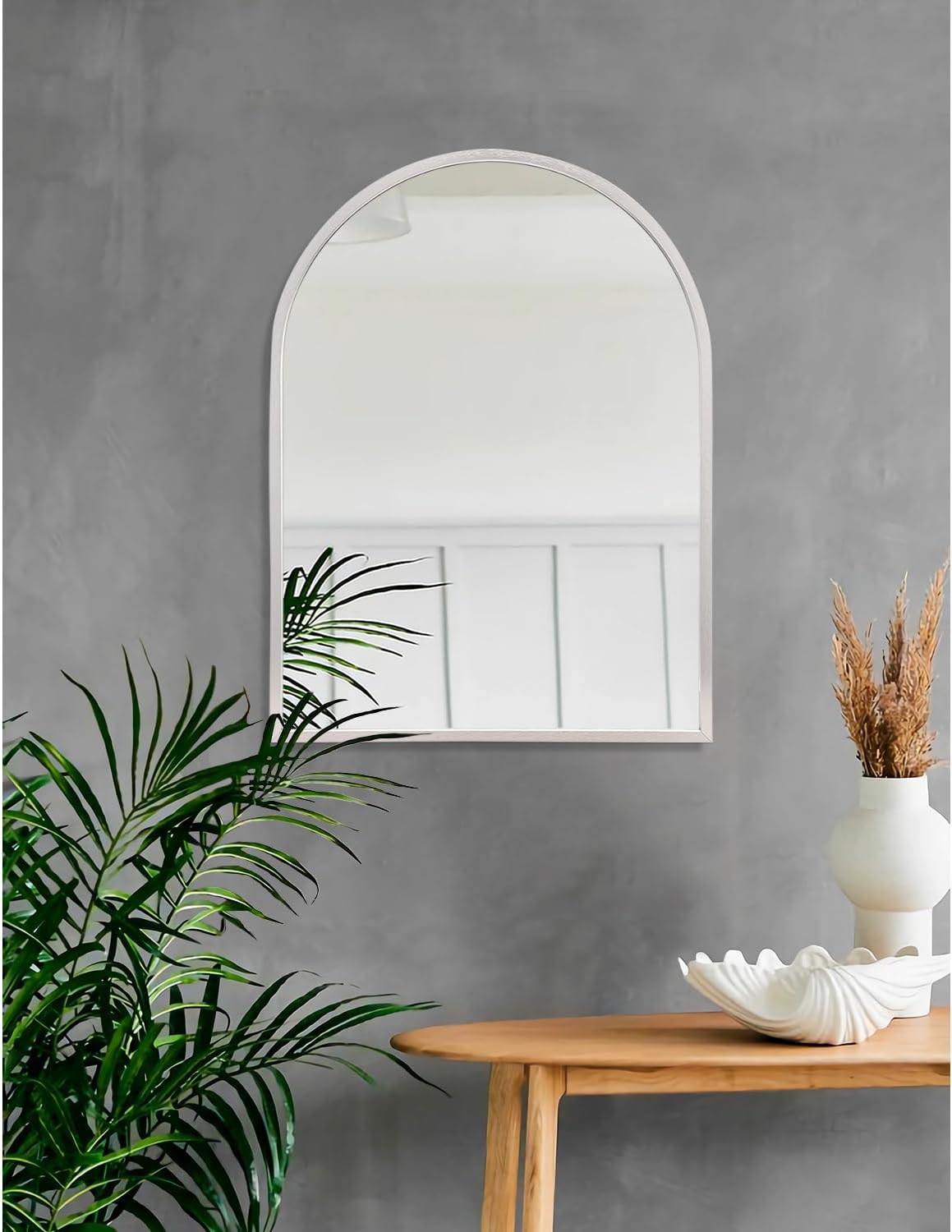 Black Arched Wall Mirror Aluminum Alloy Frame Bathroom Mirror Brushed Metal Vanity Wall Mounted Mirror for LivingRoom Bedroom Entryway Room Home Decor 16"x12"