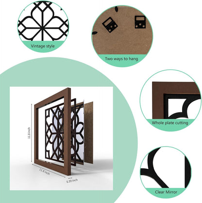 ZEXUIRU 4 Set. Rustic Wall Mirrors for Bedroom Bathroom Living Room Entryway Wood Farmhouse Square Easy to Hang Framed Decorative Accent Hanging Wall-Mounted Mirror Set for Living Room - Black