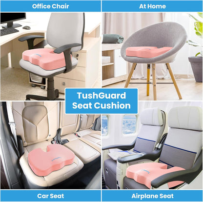 TushGuard Seat Cushion for Office Chair Memory Foam Non-Slip Cushion Back, Relief Chair Pad, Butt Pillow for Office Chair, Car, Computer Desk, Black